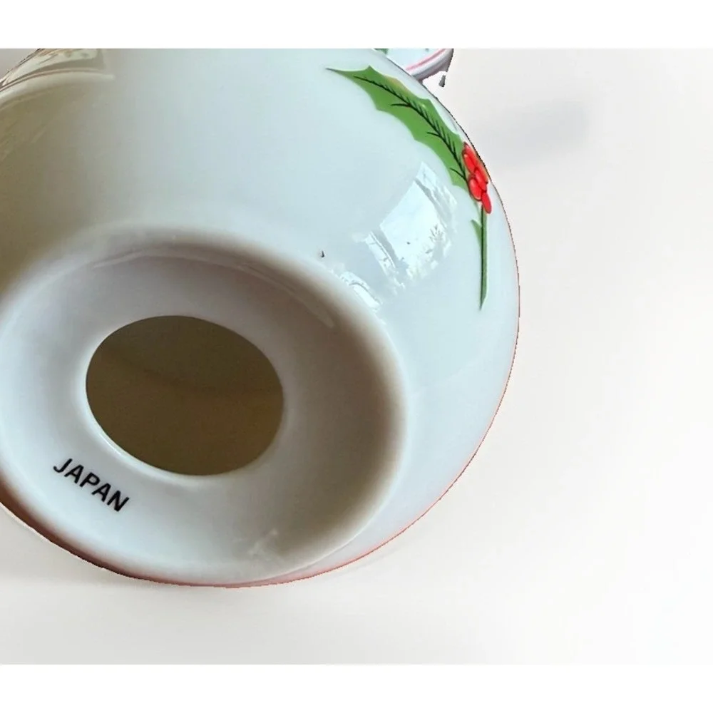 Vintage Porcelain Holly Christmas Mini Candle Lamp Y-7655 w Box Japan Red Green